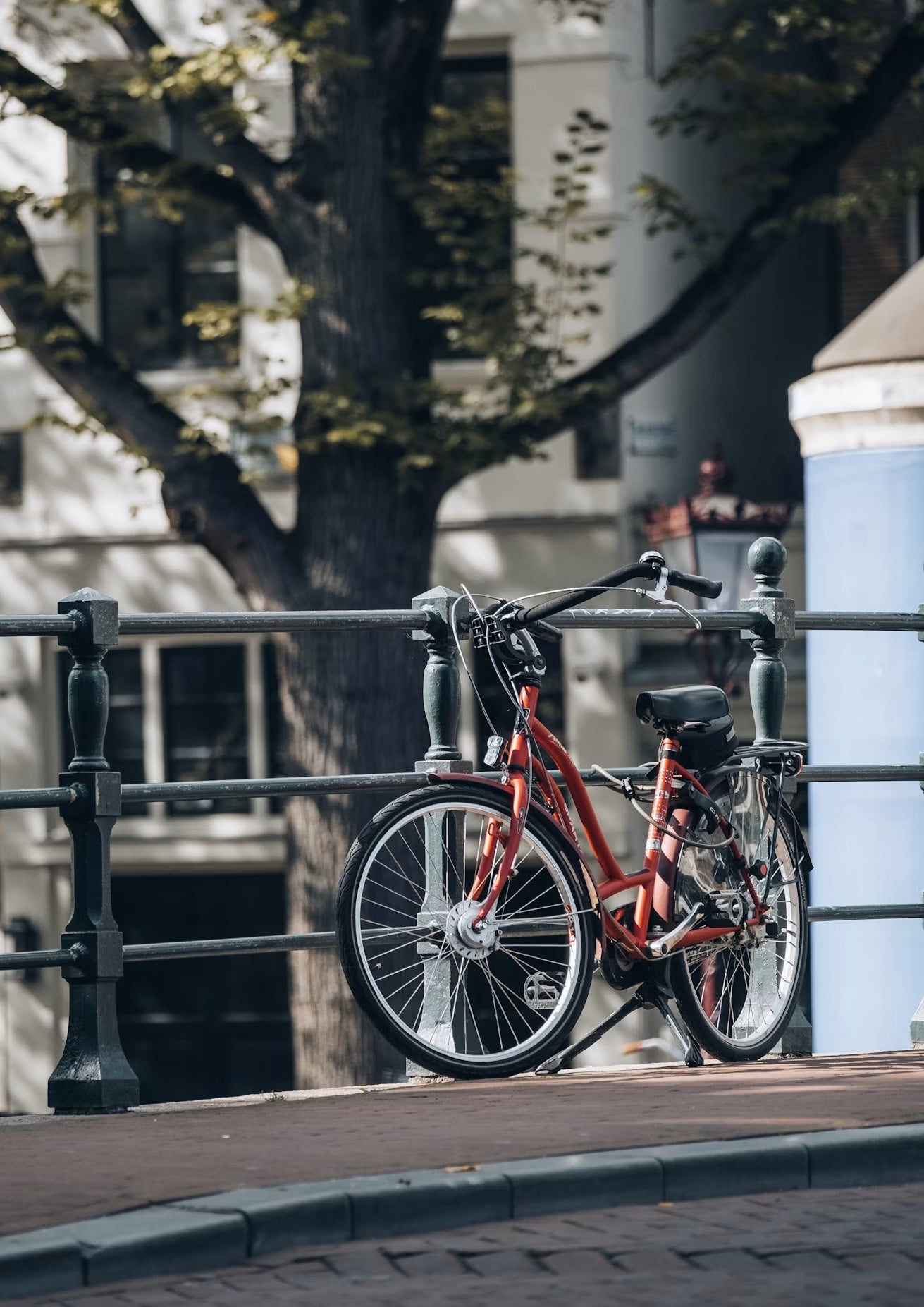 A cyclist commuting through the city